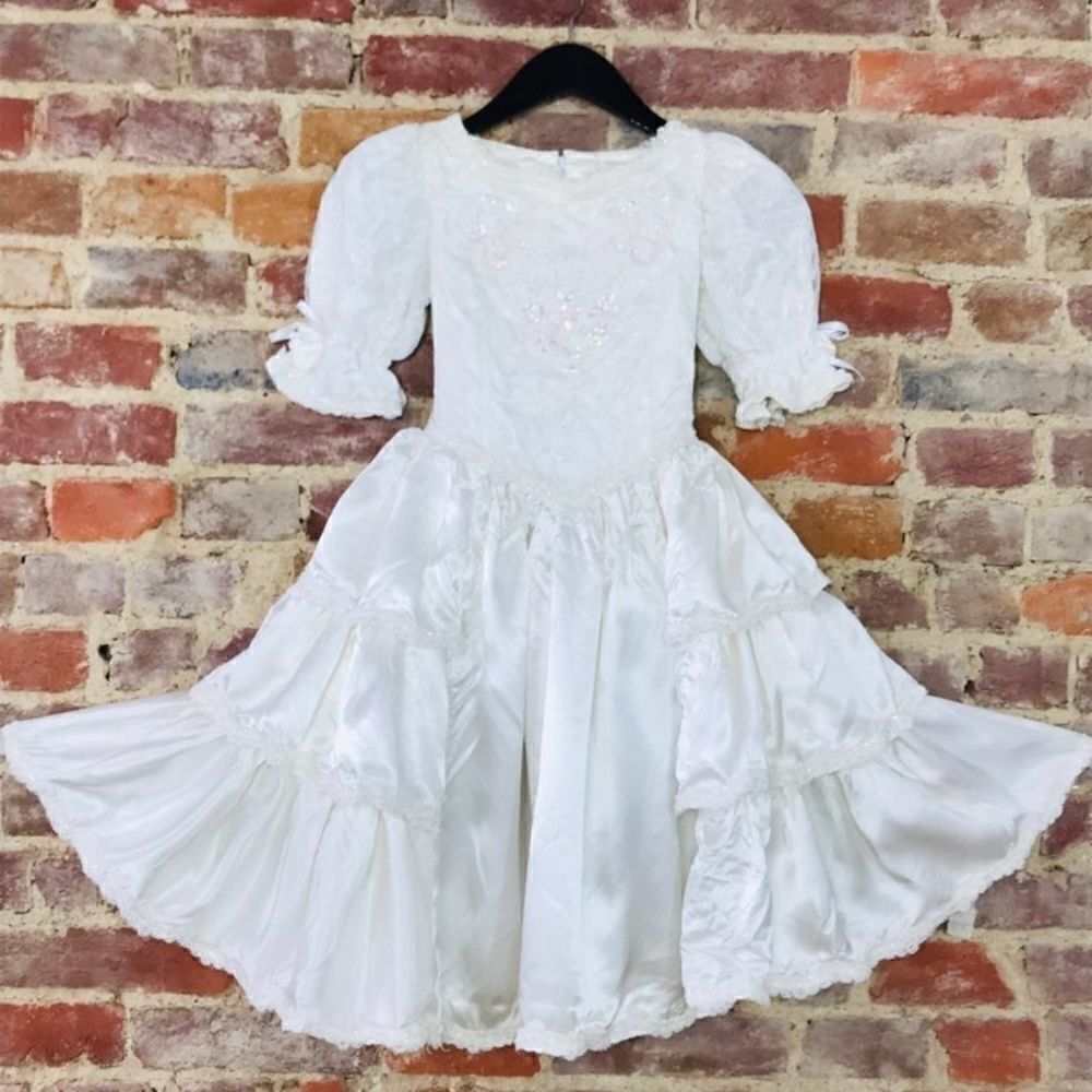 VTG Girls Dress M Wedding Bridal Flower Victorian